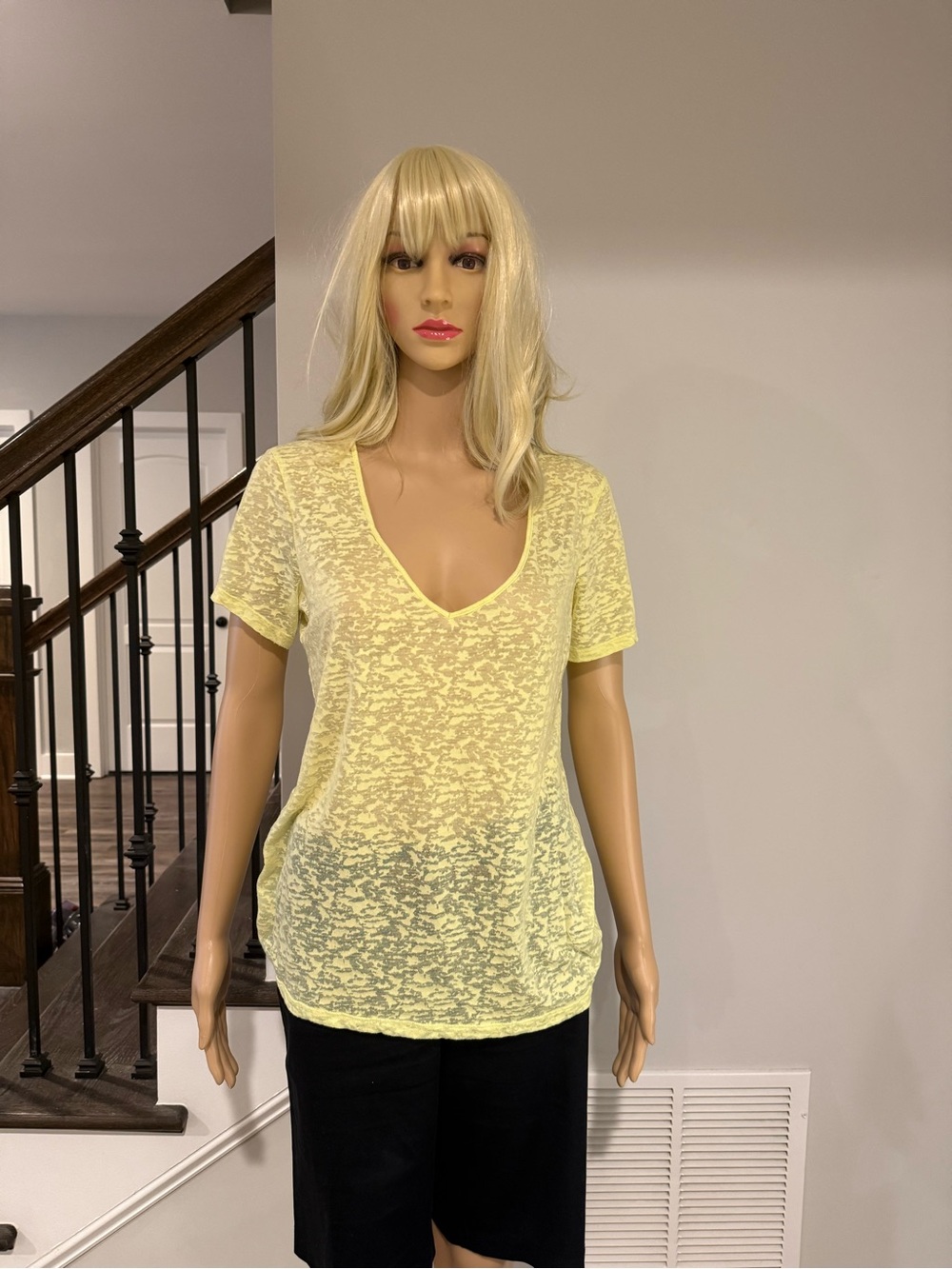 BDG Light Yellow V-Neck Short Sleeve Burnout Tee